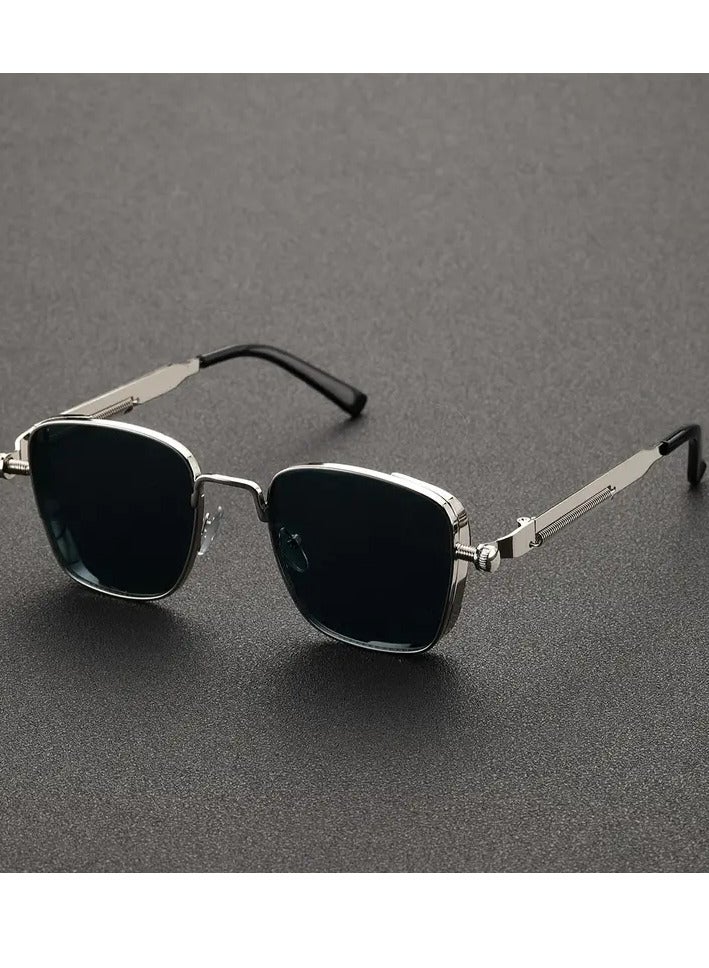 Retro Cool Steampunk Glasses Silvery Square Metal Frame Fashion Glasses For Men Women Outdoor Sports - Image 4