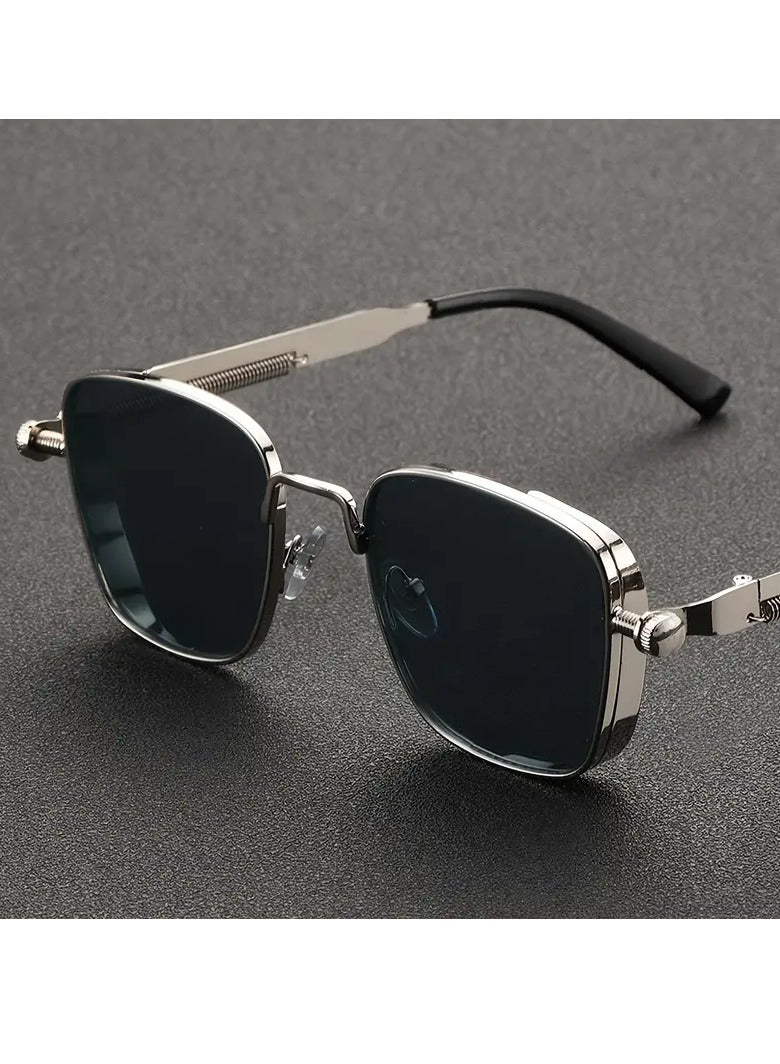 Retro Cool Steampunk Glasses Silvery Square Metal Frame Fashion Glasses For Men Women Outdoor Sports - Image 1