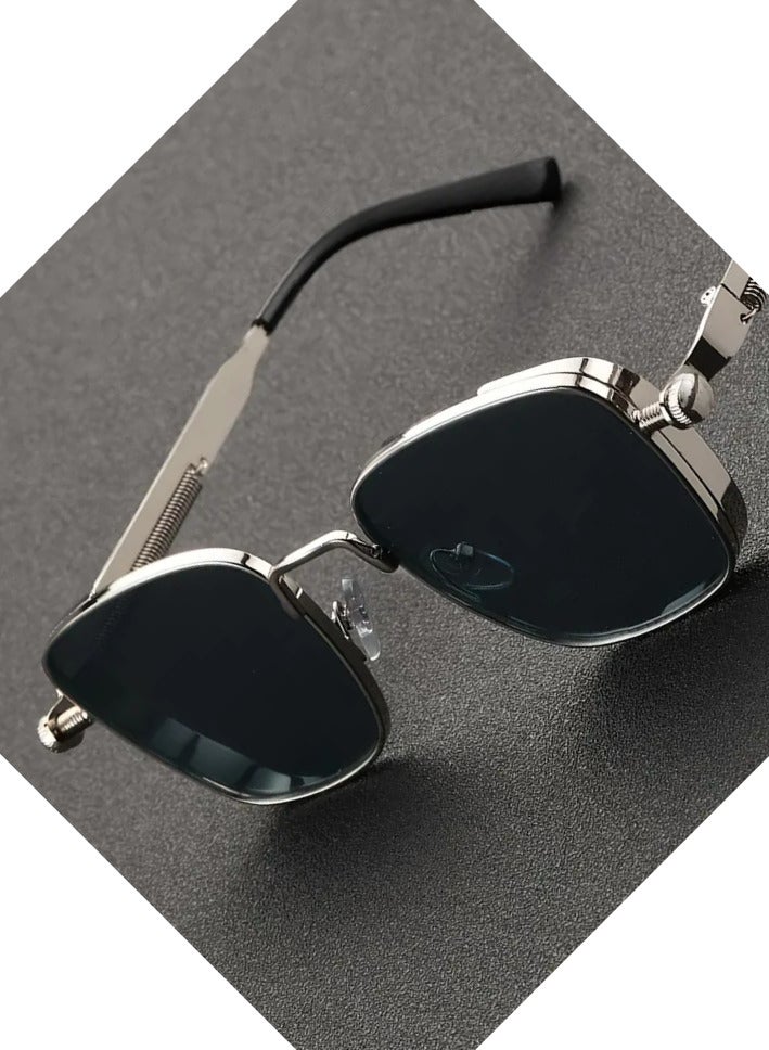 Retro Cool Steampunk Glasses Silvery Square Metal Frame Fashion Glasses For Men Women Outdoor Sports - Image 5
