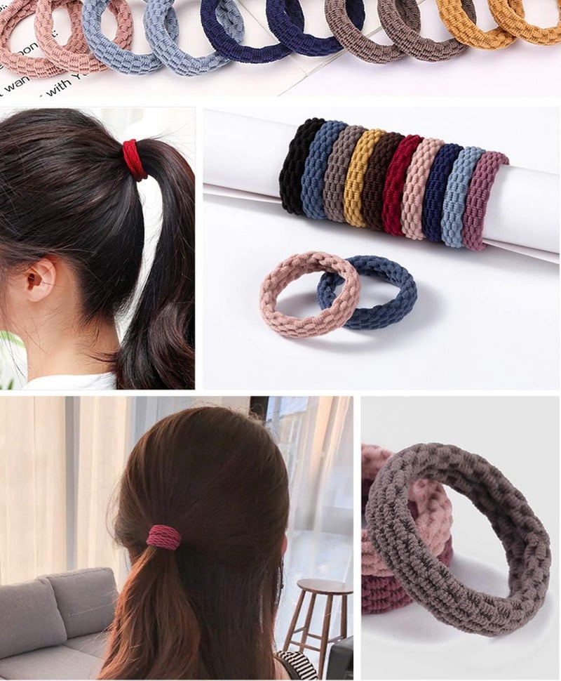 Elina 30 Pcs Fancy Multi Color Elastic Hair Ponytail Holder Thick Soft Cotton Non Slip Tight Stretchable Rubber Bands for School Girls, Kids, Women, Hair tie (Pack of 30)(Dark Multicolors) - Image 5