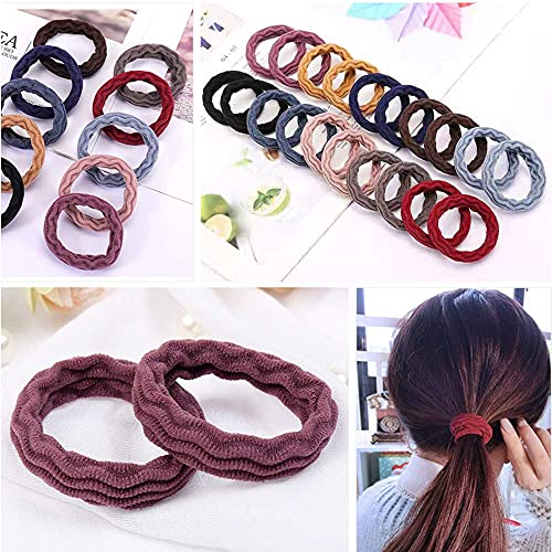 Elina 30 Pcs Fancy Multi Color Elastic Hair Ponytail Holder Thick Soft Cotton Non Slip Tight Stretchable Rubber Bands for School Girls, Kids, Women, Hair tie (Pack of 30)(Dark Multicolors) - Image 2