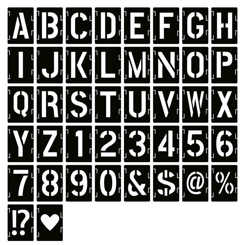 DEQUERA Dequera 6 Inch Letter Stencils Symbol Numbers Craft Stencils 42 Pcs Reusable Alphabet Templates Interlocking Stencil Kit for Painting on Wood Wall Fabric Rock Chalkboard Sign DIY Art Projects