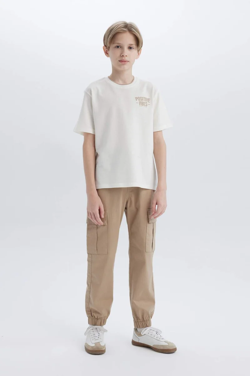ديفاكتو Boy Crew Neck Printed Pique Short Sleeve T-Shirt