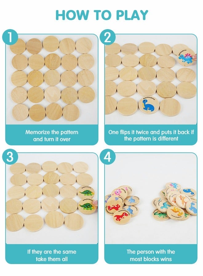 Wooden Memory Matching Game, 24PCS Dinosaurs Matching Wooden Cards, Kids Memory Game, Find the Same Dinosaurs Memory Cognitive Training Observation Puzzle Game - Image 5