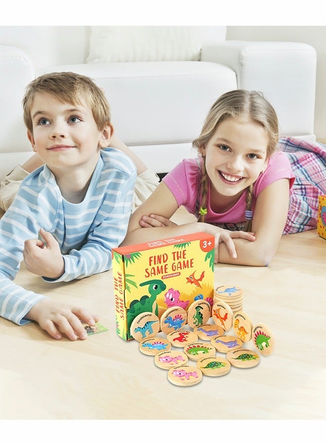Wooden Memory Matching Game, 24PCS Dinosaurs Matching Wooden Cards, Kids Memory Game, Find the Same Dinosaurs Memory Cognitive Training Observation Puzzle Game - Image 4