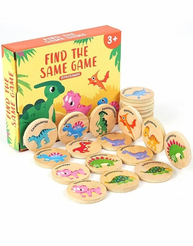 Wooden Memory Matching Game, 24PCS Dinosaurs Matching Wooden Cards, Kids Memory Game, Find the Same Dinosaurs Memory Cognitive Training Observation Puzzle Game - Image 1