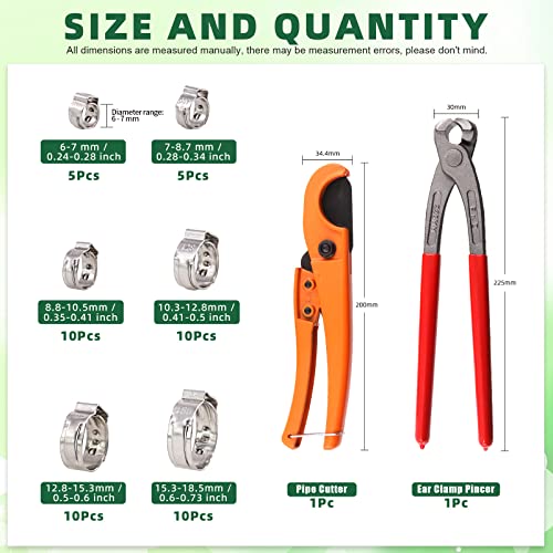 Keadic 52Pcs Ear Hose Clamp Crimping Tool and PEX Pipe Cutter for 1/8 inch-1 1/4 inch Tube with [6mm to 18.5mm] 304 Stainless Steel Clamps, PEX Cinch Fastening Tool for Automotive Marine Motorcycl - Image 2