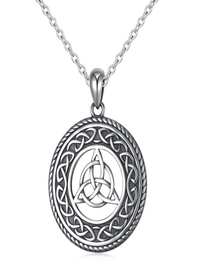 DAOCHONG 925 Sterling Silver Jewelry Oxidized Good Luck Irish Knot Celtic Medallion Round Pendant Necklace, 20 inch (celtic trinity knot necklace) - Image 1