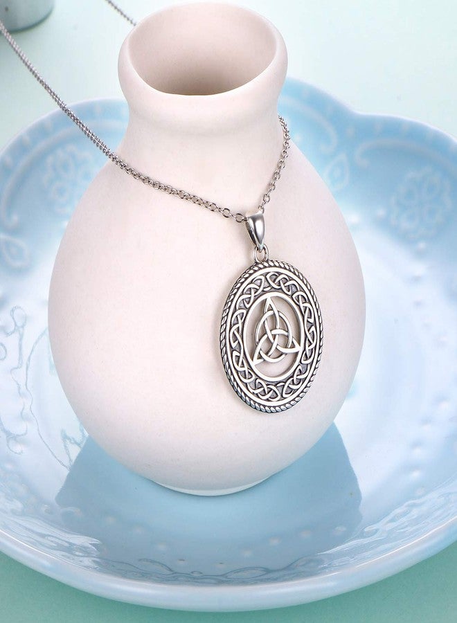 DAOCHONG 925 Sterling Silver Jewelry Oxidized Good Luck Irish Knot Celtic Medallion Round Pendant Necklace, 20 inch (celtic trinity knot necklace) - Image 5