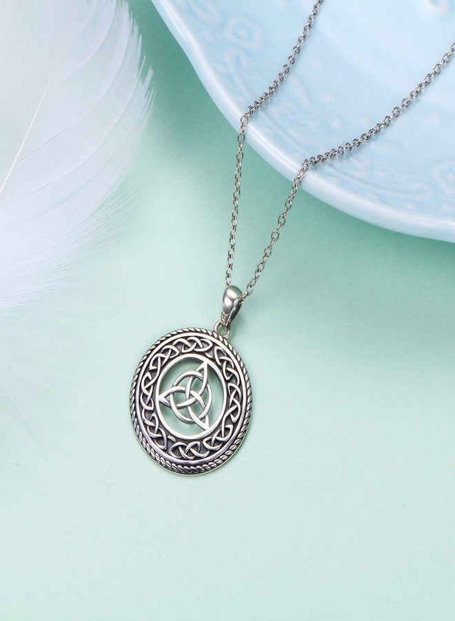 DAOCHONG 925 Sterling Silver Jewelry Oxidized Good Luck Irish Knot Celtic Medallion Round Pendant Necklace, 20 inch (celtic trinity knot necklace) - Image 3
