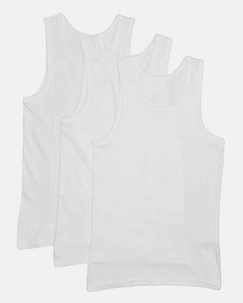 Redtag Senior Boys White Basic Vest Set (Pack Of 3)