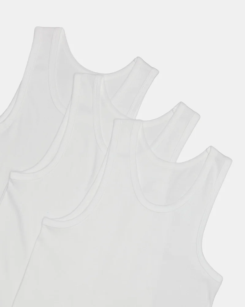 Redtag Senior Boys White Basic Vest Set (Pack Of 3)