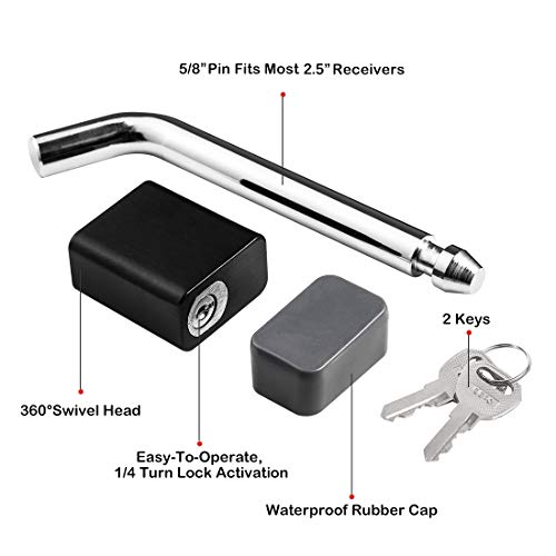 CZC AUTO Trailer Hitch Receiver Lock, Padlock Style and Swivel Head，Dia 5/8 Inch Bent Pin for Class III IV 2 2-1/2 Inch Receiver, Fits Bike Rack Tray Ball Mount for Towing Trailer Truck Car Boat RV - Image 2