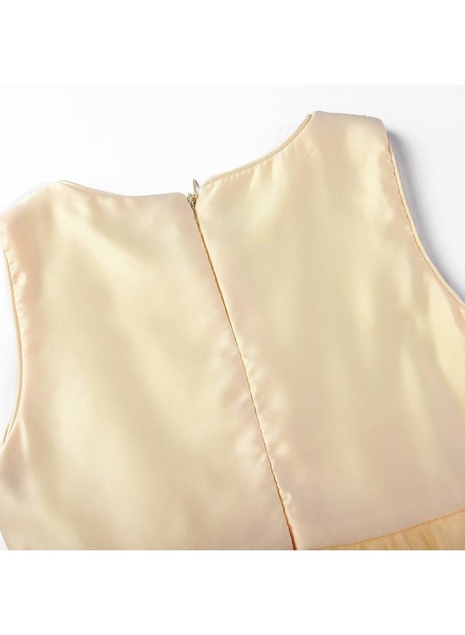 JerrisApparel Little Girls' Sequin Mesh Flower Ball Gown Party Dress Tulle Prom, Apricot, 3-4 Years - Image 5