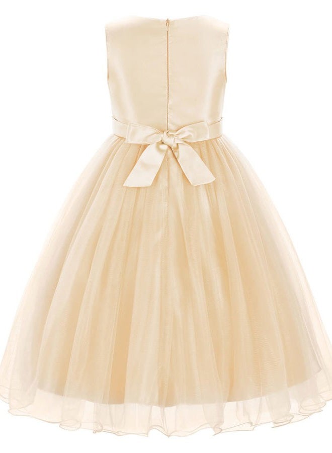 JerrisApparel Little Girls' Sequin Mesh Flower Ball Gown Party Dress Tulle Prom, Apricot, 3-4 Years - Image 3
