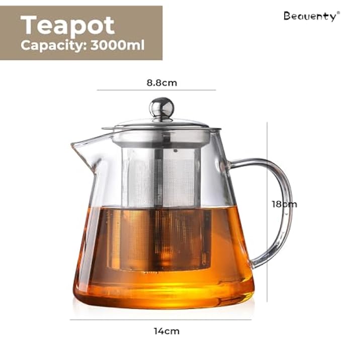 Beauenty 1300Ml 44Oz Stove Top Tea KettlesGlass Tea Pot With Removable Stainless Steel Filter StrainerHeatResistant Glass Tea Pot 1300Ml - Image 2