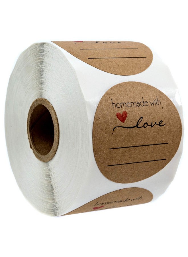 إس بي ليبلز ملصق Homemade With Love مقاس 2 بوصة مع خطوط كتابة / ملصق تعليب Homemade With Love دائري مقاس 2 بوصة / لفة ملصقات برطمان تحتوي على 500 قطعة / صنع في الولايات المتحدة الأمريكية - Image 1