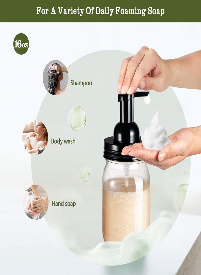 Amolliar Plastic Mason Jar Foaming Soap Dispenser with Pump Lid,16OZ Refillable Hand Soap Dispenser Set with Cute Lables - Farmhouse Decor for Kitchen/Bathroom, Lotion Liquid Dish Soap (2 Pack, Black) - Image 3