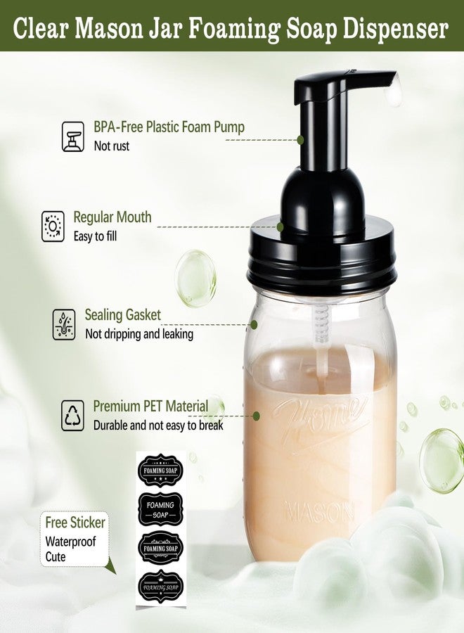 Amolliar Plastic Mason Jar Foaming Soap Dispenser with Pump Lid,16OZ Refillable Hand Soap Dispenser Set with Cute Lables - Farmhouse Decor for Kitchen/Bathroom, Lotion Liquid Dish Soap (2 Pack, Black) - Image 2