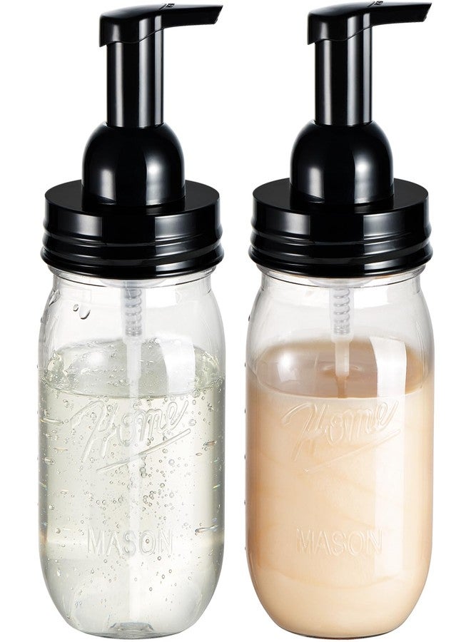 Amolliar Plastic Mason Jar Foaming Soap Dispenser with Pump Lid,16OZ Refillable Hand Soap Dispenser Set with Cute Lables - Farmhouse Decor for Kitchen/Bathroom, Lotion Liquid Dish Soap (2 Pack, Black) - Image 1