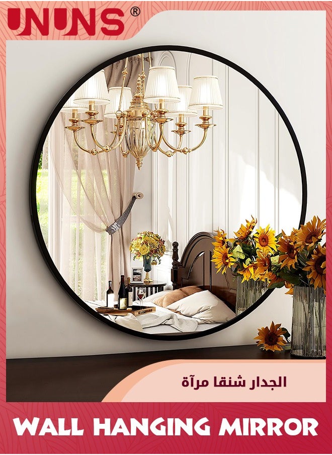 UNUNS Wall Hanging Mirror,19.6 Inch Wall Mounted Round Mirror Circle Mirrors,Vanity Mirror With Brushed Aluminum Alloy Frame,Modern Decoration For Bathroom,Living Room,Vanity,Bedroom,Entryway,Black  - Image 1