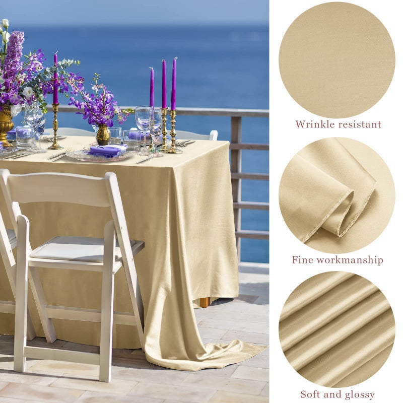 TURSTIN 4 Packs Champagne Satin Tablecloth 102 x 58 Inch Overlay Satin Table Cover Rectangle Bright Silk Tablecloth Smooth Fabric Table Decoration for Wedding Banquet Party Events - Image 3
