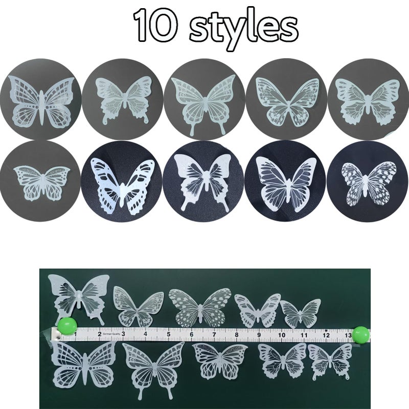 Ewong 3D Butterfly Wall Decor 72Pcs, 10 Styles Black White PVC Butterfly Theme Decoration Birthday Party Cake Wall Decal Removable Home Room Bedroom Bathroom Art Sticker Murals (White) - Image 2