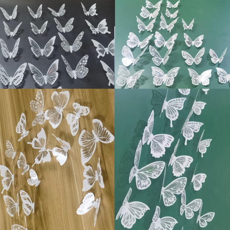 Ewong 3D Butterfly Wall Decor 72Pcs, 10 Styles Black White PVC Butterfly Theme Decoration Birthday Party Cake Wall Decal Removable Home Room Bedroom Bathroom Art Sticker Murals (White) - Image 3