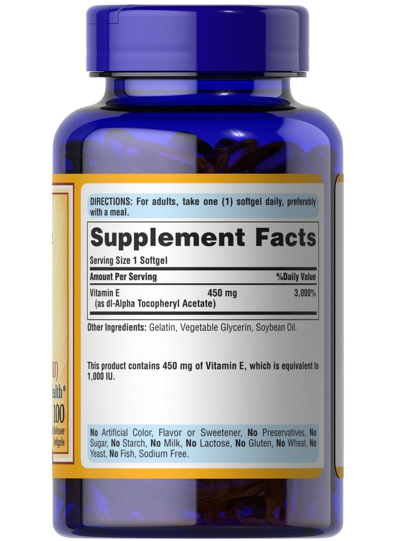 Puritan's Pride - Vitamin E-1000 Iu 100 Softgels - Image 1