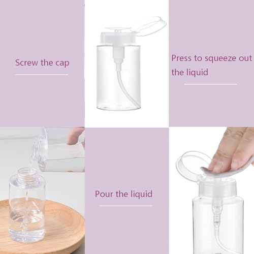Moonlik Push Down Pump Dispenser, 3.4oz Clear Pump Bottles with Alcohol, Acetone, Nail Polish Remover, Makeup Remover, Toner Stickers Empty Push Top Container for Liquid (100ml-4Pack) - Image 5
