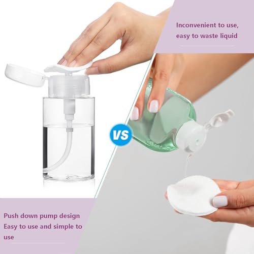 Moonlik Push Down Pump Dispenser, 3.4oz Clear Pump Bottles with Alcohol, Acetone, Nail Polish Remover, Makeup Remover, Toner Stickers Empty Push Top Container for Liquid (100ml-4Pack) - Image 3