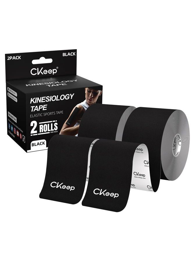 Ckeep شريط كينيسيو غير مقصوص (2 لفة)، شريط رياضي مرن من القطن الأصلي، خالي من اللاتكس، مضاد للحساسية، 2" × 16'، أسود - Image 1