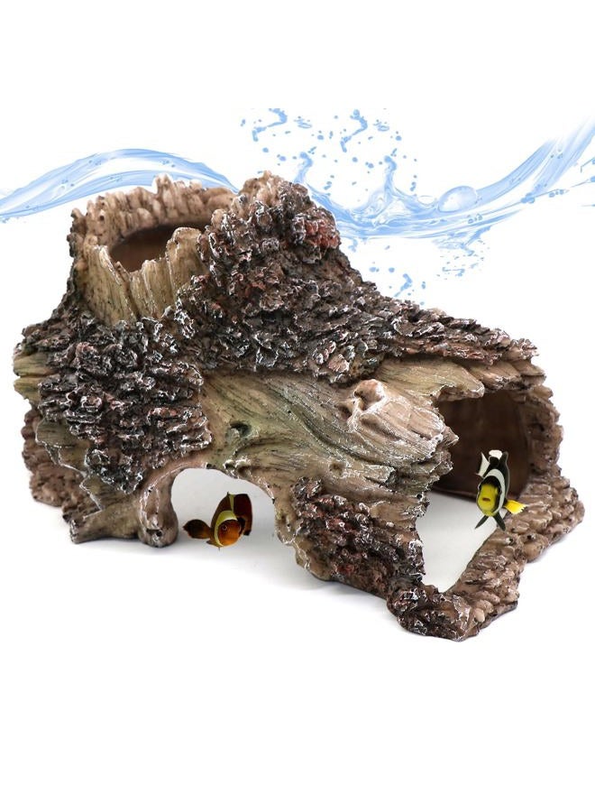 relaqcc Tree Trunk Cave Aquarium Decoration Reptile Cave Climb Hideout Hideaway, Betta Log Resin Wood House Fish Tank Decorations for Betta Fish, Shrimp, Lizards, Leopard Gecko - Image 1
