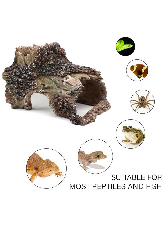 relaqcc Tree Trunk Cave Aquarium Decoration Reptile Cave Climb Hideout Hideaway, Betta Log Resin Wood House Fish Tank Decorations for Betta Fish, Shrimp, Lizards, Leopard Gecko - Image 3