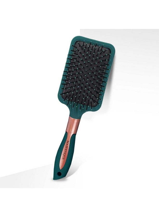 MAJESTIQUE Paddle Brush With A Large Cushion Flat Hair Brush For Women&Men And Wet&Dry Smoothing Detangling Brush For Long Thick Hair (Velvet Green) - Image 2