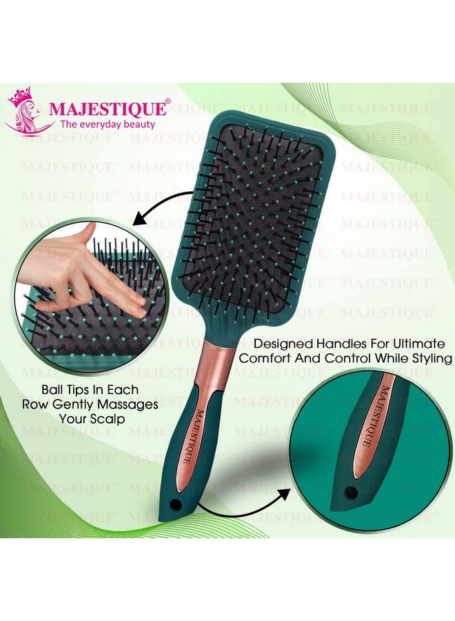 MAJESTIQUE Paddle Brush With A Large Cushion Flat Hair Brush For Women&Men And Wet&Dry Smoothing Detangling Brush For Long Thick Hair (Velvet Green) - Image 5