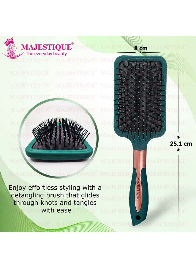 MAJESTIQUE Paddle Brush With A Large Cushion Flat Hair Brush For Women&Men And Wet&Dry Smoothing Detangling Brush For Long Thick Hair (Velvet Green) - Image 3