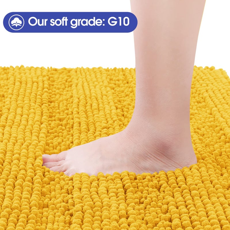 ACCUMTEK Striped Yellow Bathroom Rug Set 3 Pieces Ultra Soft, Non Slip Chenille Toilet Mat, Absorbent Plush Shaggy Bath Mats for Bathroom, Bedroom, Kitchen - Image 2