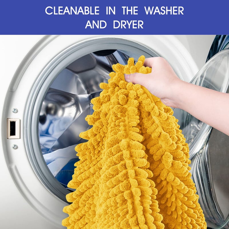 ACCUMTEK Striped Yellow Bathroom Rug Set 3 Pieces Ultra Soft, Non Slip Chenille Toilet Mat, Absorbent Plush Shaggy Bath Mats for Bathroom, Bedroom, Kitchen - Image 5