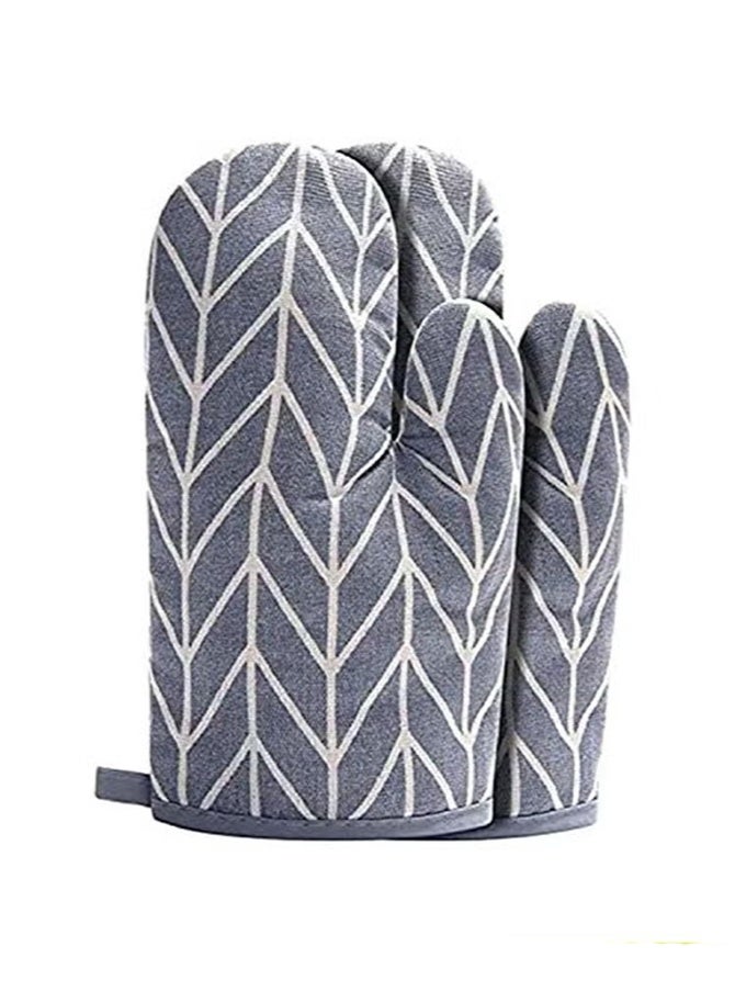 1 Pair (2 Pieces) Cotton Kitchen Oven Mitt Glove, Heat Resistance Soft Cotton Lining, Pot Holders for Safe Cooking, Baking, Grilling and Barbecue Potholders (Gray/White) - Image 1