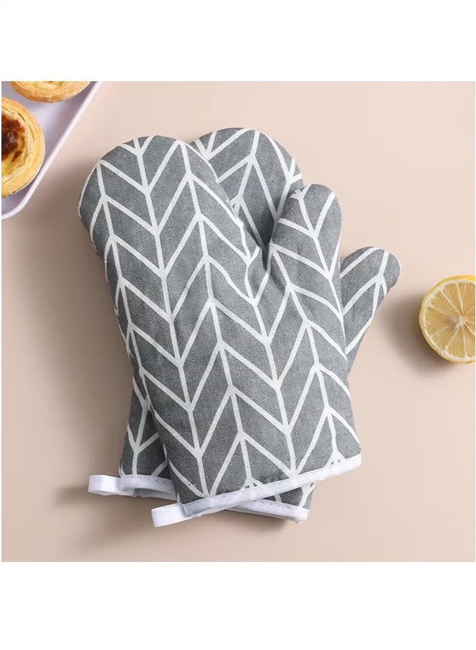 1 Pair (2 Pieces) Cotton Kitchen Oven Mitt Glove, Heat Resistance Soft Cotton Lining, Pot Holders for Safe Cooking, Baking, Grilling and Barbecue Potholders (Gray/White) - Image 5