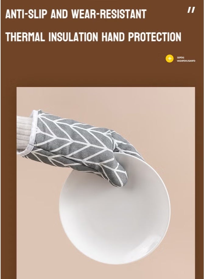 1 Pair (2 Pieces) Cotton Kitchen Oven Mitt Glove, Heat Resistance Soft Cotton Lining, Pot Holders for Safe Cooking, Baking, Grilling and Barbecue Potholders (Gray/White) - Image 4