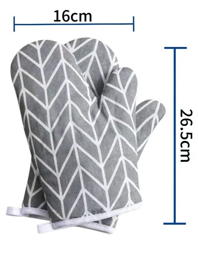 1 Pair (2 Pieces) Cotton Kitchen Oven Mitt Glove, Heat Resistance Soft Cotton Lining, Pot Holders for Safe Cooking, Baking, Grilling and Barbecue Potholders (Gray/White) - Image 2
