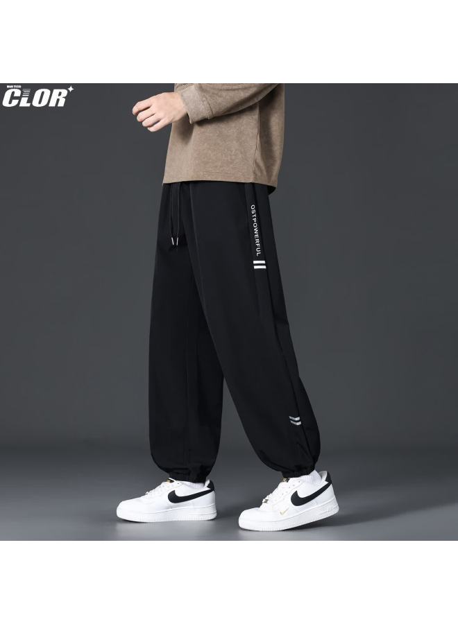 Clor Men's Casual Autumn And Spring Pants Trendy Loose Fit Slim Joggers Sweatpants Cl100 Black L - Image 3