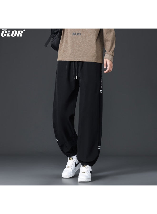 Clor Men's Casual Autumn And Spring Pants Trendy Loose Fit Slim Joggers Sweatpants Cl100 Black L - Image 2