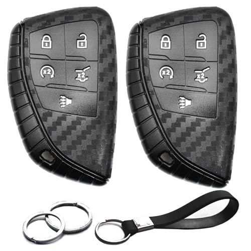INFIPAR 2pcs Compatible with Chevy GMC Key Fob Cover Case Key Chain fit for Chevrolet Blazer EV Equinox Suburban Tahoe Traverse GMC Acadia Yukon Buick Envision Acura ZDX Accessories Carbon Fiber Black - Image 1