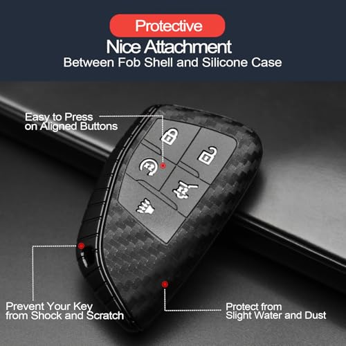 INFIPAR 2pcs Compatible with Chevy GMC Key Fob Cover Case Key Chain fit for Chevrolet Blazer EV Equinox Suburban Tahoe Traverse GMC Acadia Yukon Buick Envision Acura ZDX Accessories Carbon Fiber Black - Image 4