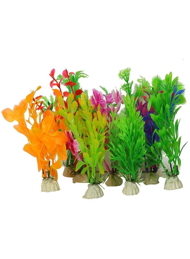 rizopets Artificial Aquarium Plants, 10 Pieces, Multicolour Plastic Decorative Plants with Weighted Base - Image 1