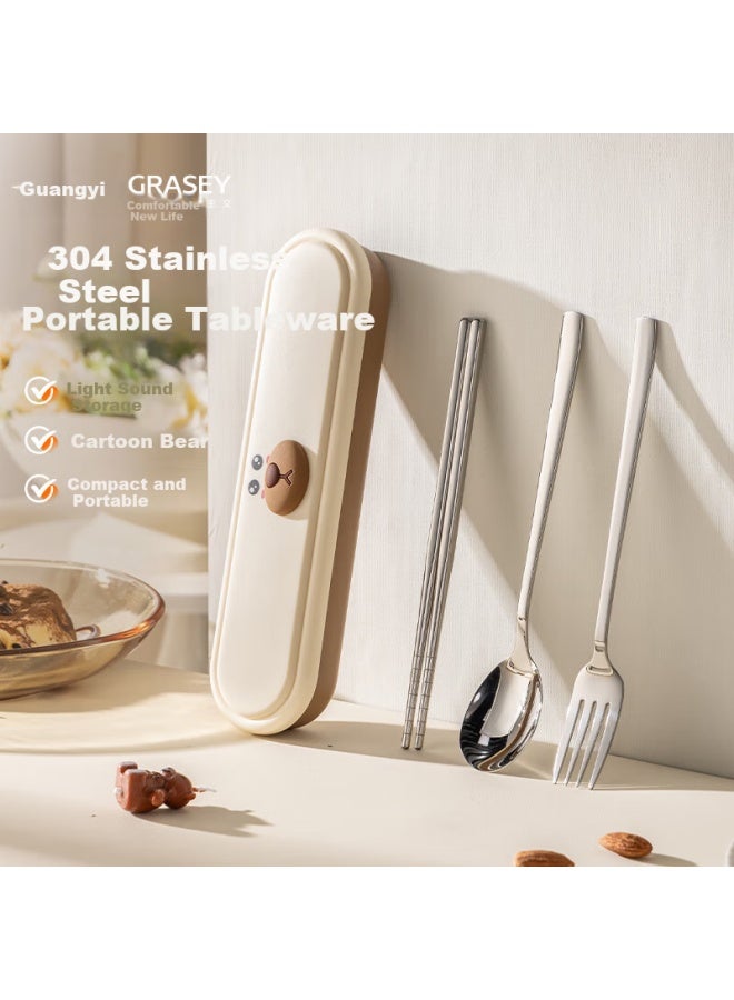 GRASEY Guangyi Cartoon Portable Tableware Set 304 Stainless Steel Spoon Chopsticks Fork Four-piece Set Student Take-out Gy1339 - Image 1
