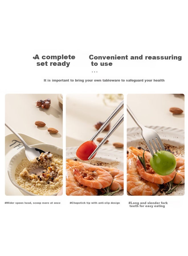 GRASEY Guangyi Cartoon Portable Tableware Set 304 Stainless Steel Spoon Chopsticks Fork Four-piece Set Student Take-out Gy1339 - Image 3